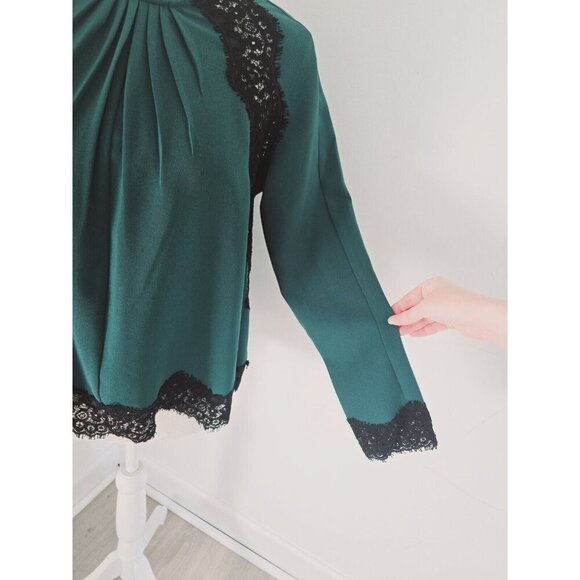 Tuckernuck Juniper Vail Blouse Emerald Green Black Lace Formal Top Shirt XS - Picture 5 of 14